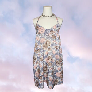 Urban Renewal Floral Pastel Pink Brown Cute Vintage Boho Chic Halter Dress S M